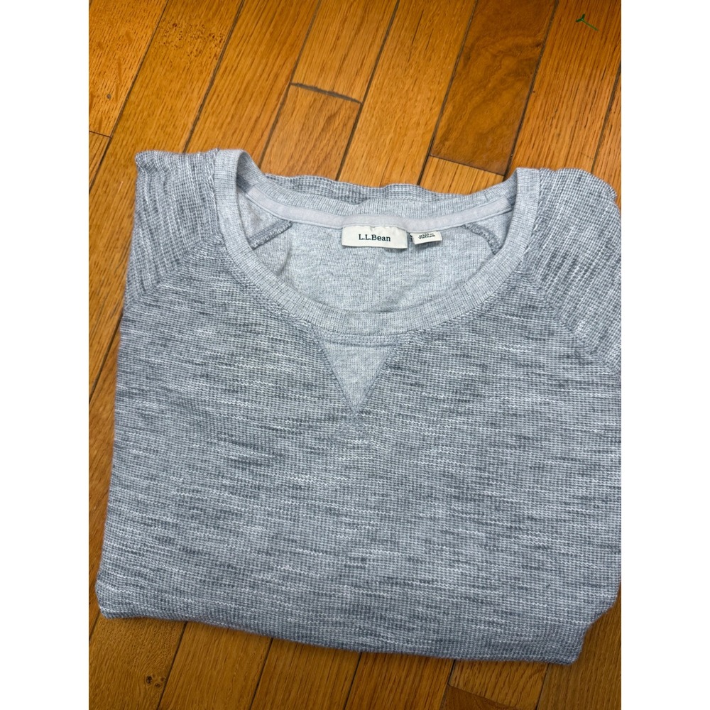 LL Bean Womens Grey Waffle Knit Roll Tab Sleeve Pullover Top 288996 Small‎